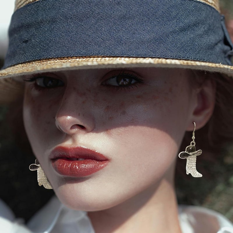 RechicGu Rhinestone Western Boots Earrings Cowgirl Cowboy Enamel Hat Bohemian Rodeo Boot Drop Dangle Earrings for Women - Image 4